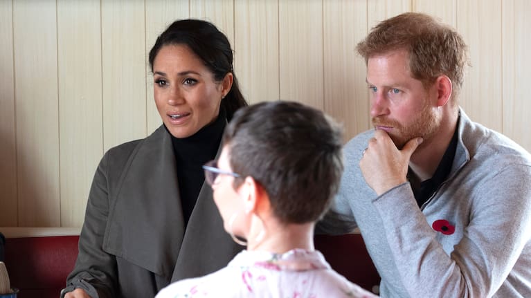 The Duke and Duchess of Sussex during their meeting with representatives of mental health projects at Marenui Cafe in Wellington. POOL. 29 October, 2018. NZ Herald photograph by Mark Mitchell