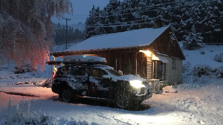 Heavy snowfall in the early morning at a Canterbury High Country station.