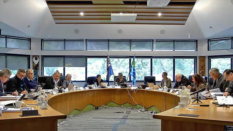 Heyden Johnston, far right, speaks to Bay of Plenty Regional Council at a hearing in Whakatāne yesterday.