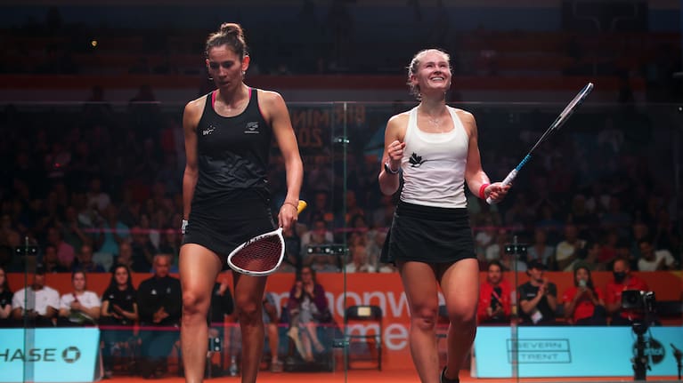 Hollie Noughton celebrates after beating Joelle King.
