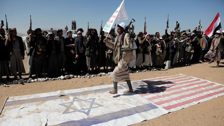 Houthi fighters rally in Sanaa.