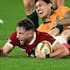 Hugo Keenan celebrates his match-winning try for the Lions against the Wallabies in Melbourne.