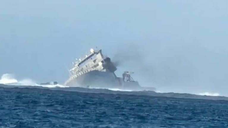 Images taken by Profile Boats, who were involved in rescuing crew of NZ Navy Ship HMNZS Manawanui.