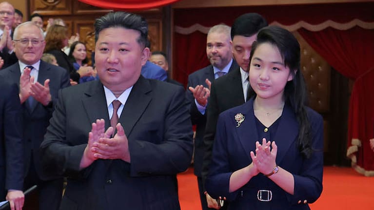 In this photo provided by the North Korean government, North Korean leader Kim Jong Un and his daughter arrive at the East Pyongyang Grand Theatre in Pyongyang, North Korea