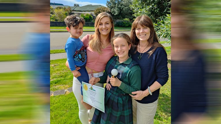 Joan Ashcroft, right, with daughter Johanna and grandkids Olioni and Caeliah.