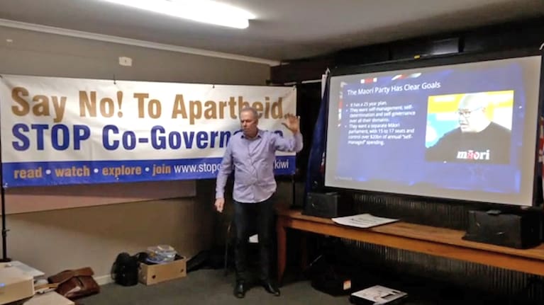 Julian Batchelor delivering his presentation. Invercargill, June 24 2023. Source: Stop Co-Governance