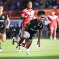 Keano Kini dives over for a try for the Kiwis against Tonga at Eden Park.