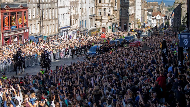King Charles III, the Princess Royal, the Duke of York and the Earl of Wessex walk behind Queen Elizabeth II's coffin during the procession from the Palace of Holyroodhouse to St Giles' Cathedral, Edinburgh.