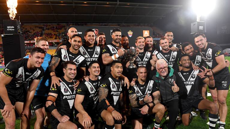 The Kiwis received the Sir Peter Leitch trophy after their win over Tonga.