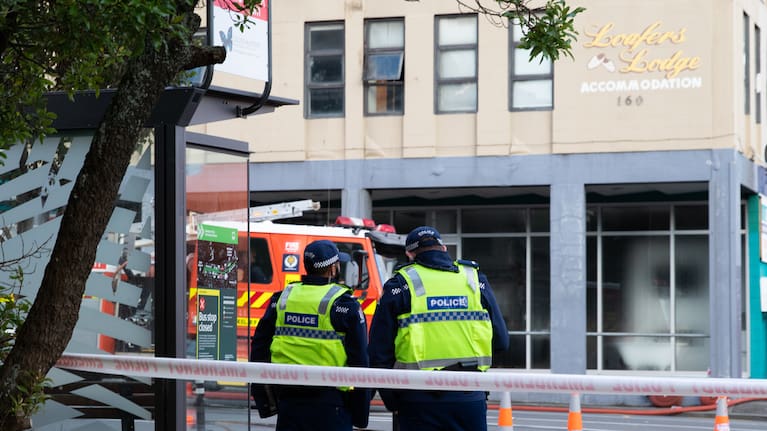 Police at the scene of the fire on Wednesday, May 17.
