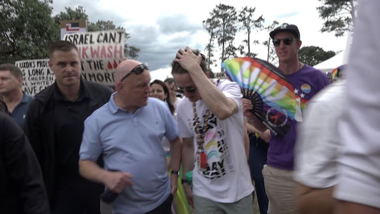 Luxon abruptly left the Big Gay Out festival after being confronted by Gaza protesters.
