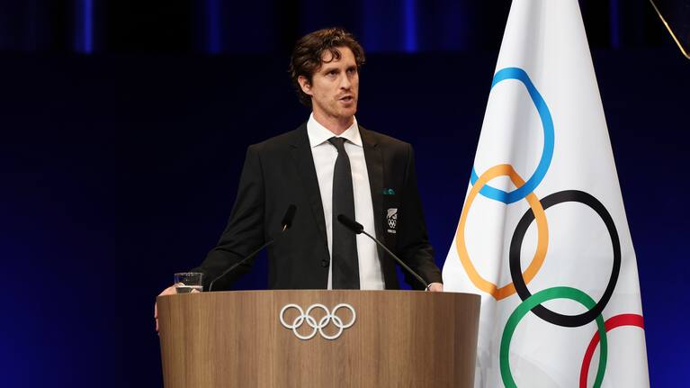 Marcus Daniell of Team New Zealand, speaks after being elected into the International Olympic Committee (IOC) Athletes Commission.