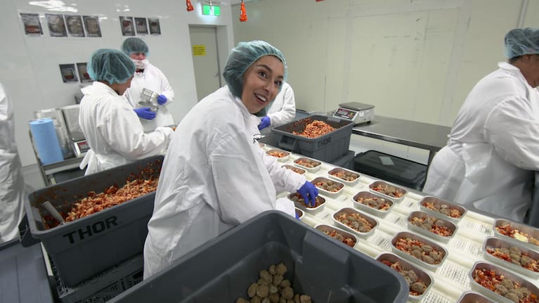 Reporter Mava Moayyed helps out with the meatballs.