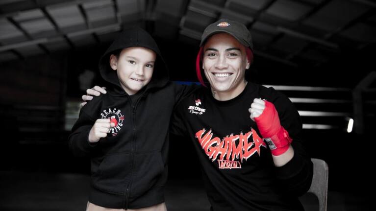 Mea Motu with her son.