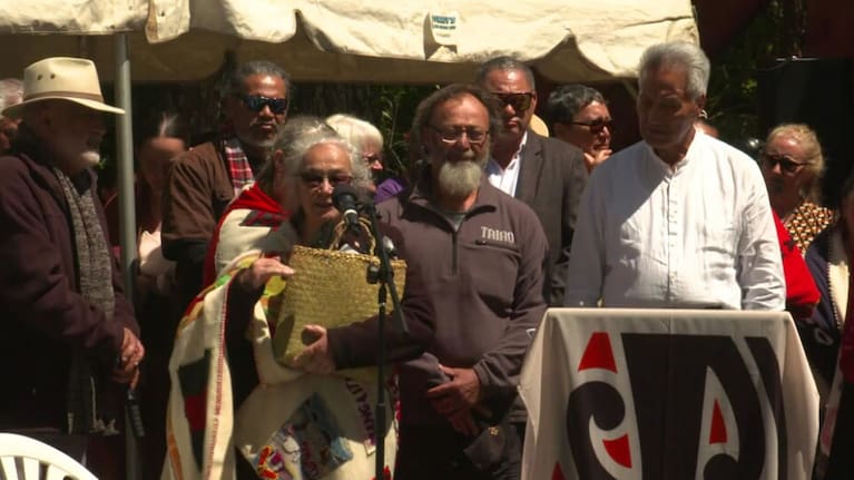Members of the Waitangi Tribunal speak at Rāwhiti Marae in the Bay of Islands.