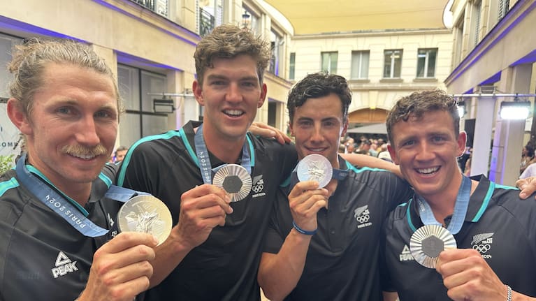 The Kiwi men's four rowers took home the silver medal at the Paris Olympics.