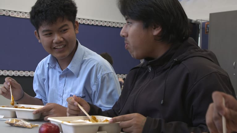 Naenae College students  - their principal fears the new lunches will lead to wastage.
