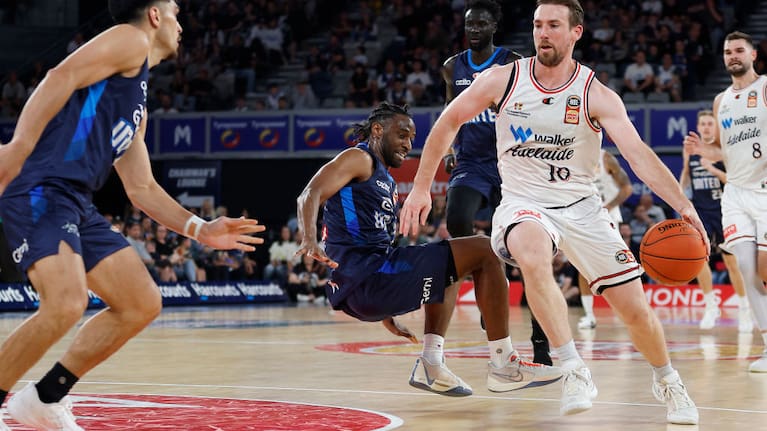 Mitch McCarron of the 36ers drives to the basket during the round 11 NBL match between Melbourne United and Adelaide 36ers at John Cain Arena, on December 16, 2023.