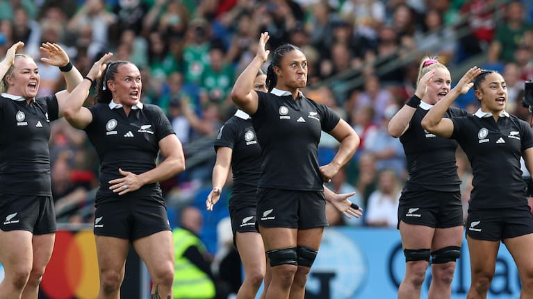New Zealand Women perform the haka during the Women's Rugby World Cup 2025 Pool C match between New Zealand and Ireland at Brighton & Hove Albion Stadium on September 7, 2025 in Brighton, England.
