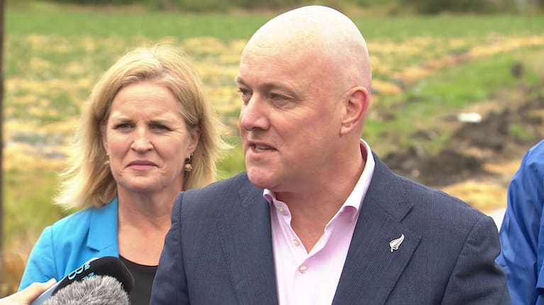Opposition leader Chris Luxon with his party's child poverty reduction spokesperson Louise Upston.