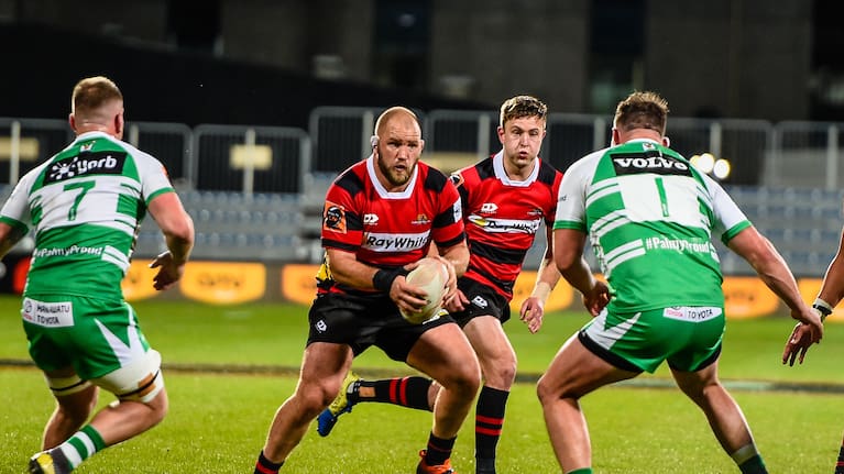 Owen Franks carries the ball during his last stint with Canterbury back in September 2019.