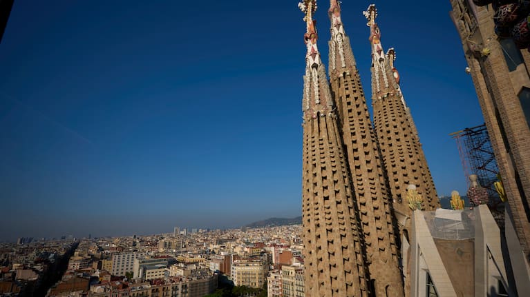 Partial view of the Sagrada Familia, during the presentation of the new central tower that will crown the Basilica, making it the largest Christian church in Europe, in Barcelona, Spain.