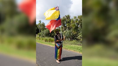 A festival-goer on Saturday at Auckland's Western Springs.