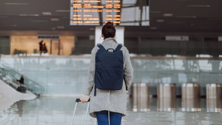 Passenger checks flight schedule