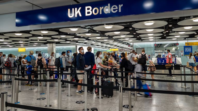 People arriving at a UK airport