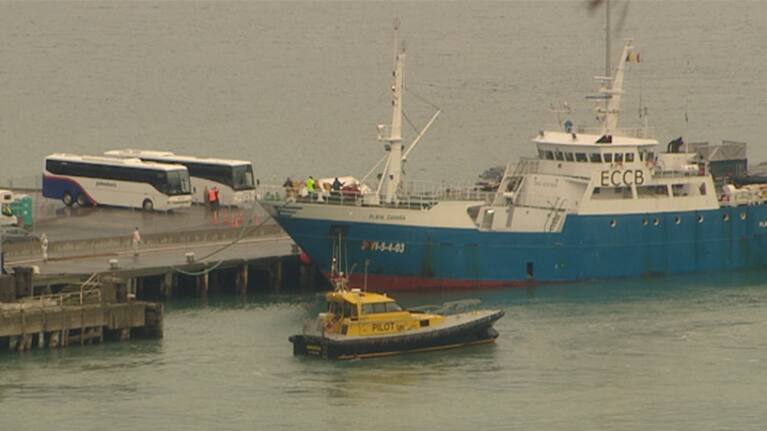 The Playa Zahara fishing vessel docks at Lyttelton Port. 