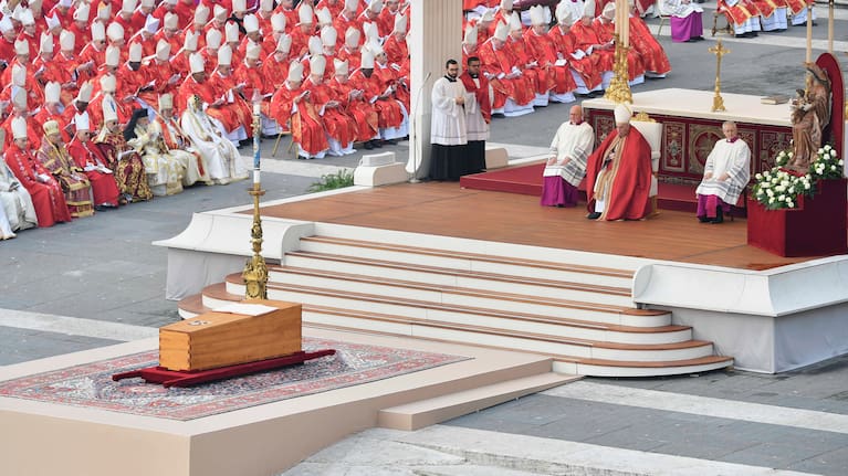 Pope Francis presides over the Funeral Mass for Pope Emeritus Benedict XVI in St. Peter's Square.