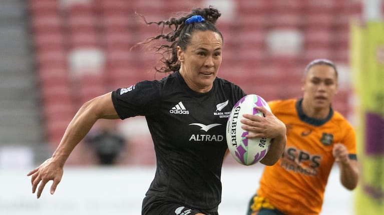 Portia Woodman-Wickliffe in action for Black Ferns Sevens.