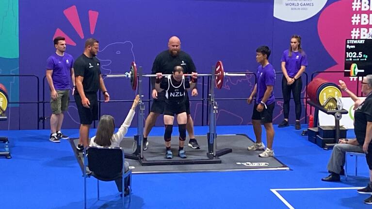 Powerlifter Ryan Stewart makes an attempt at the Special Olympics.