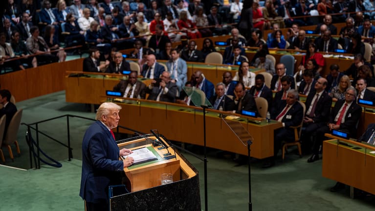 President Donald Trump addresses the 80th session of the United Nations General Assembly, Tuesday, Sept. 23, 2025, at UN headquarters