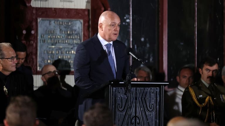 Prime Minister Christopher Luxon speaks to commemorate Waitangi Day at Te Whare Rūnanga on February 6, 2024