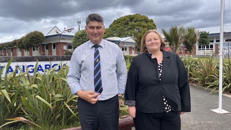 Principal of Tangaroa College Chris Bean with Business Manager Katrina Hunter.