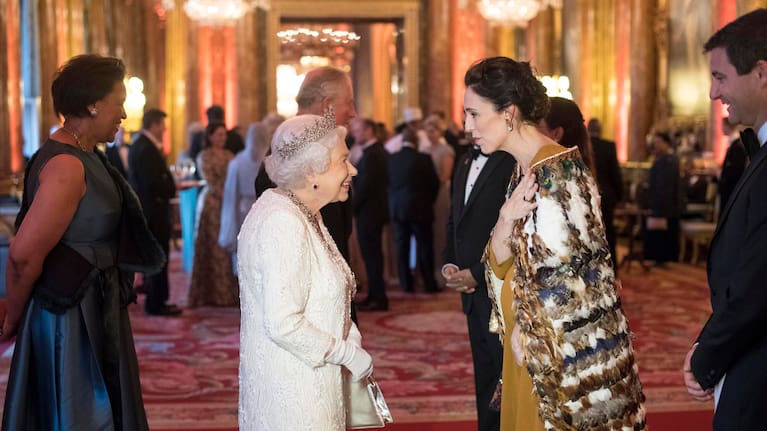Queen Elizabeth II and Jacinda Ardern pictured at Buckingham Palace in 2018