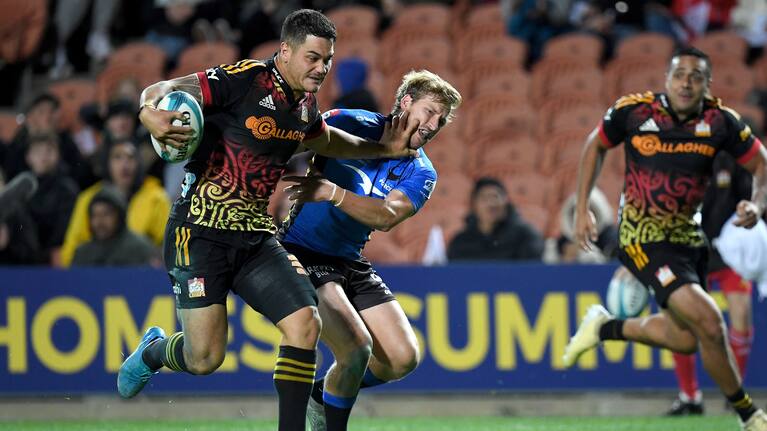 Chiefs midfielder Quinn Tupaea scored a hat-trick of tries against the Force in Hamilton.