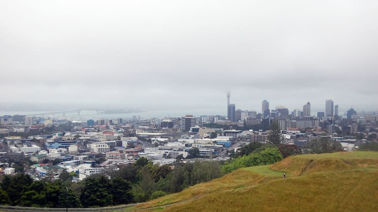 Rain over Auckland city.