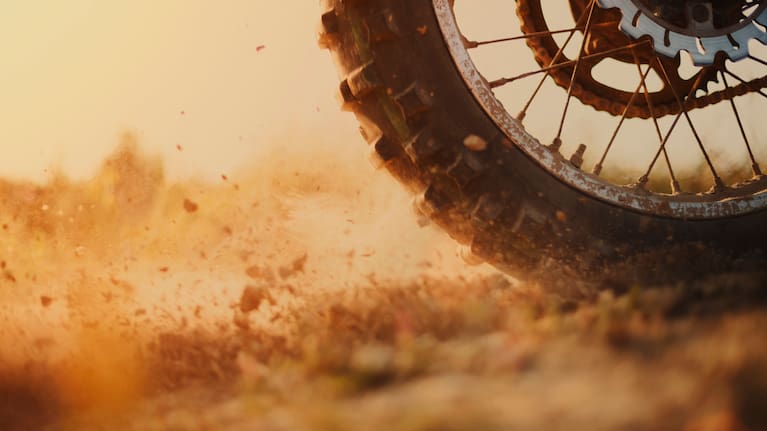 Rear wheel of a motocross bike.