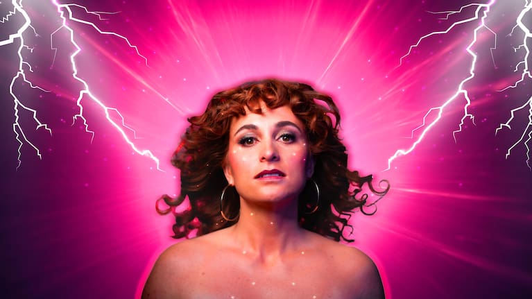 Rhiannon McCall in a publicity image for one of her stand-up comedy shows.