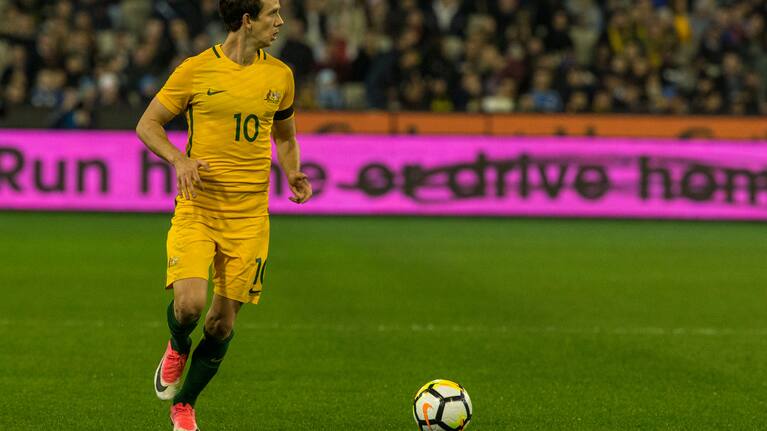 MELBOURNE, - JUNE 13: Robbie Kruse of the Australian National Soccer Team (Socceroos) looks for options during the International Friendly Match Between Brazilian National Football Team and the Australian (Socceroos) National Football Team on June 13, 2017, at The Melbourne Cricket Ground (MCG) in Melbourne, Australia.(Photo by Jason Heidrich/Icon Sportswire)