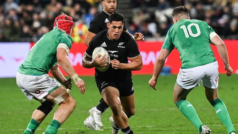 Roger Tuivasa-Sheck runs into contact in his All Blacks debut against Ireland.