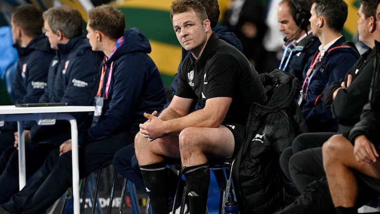 Sam Cane looks dejected after being red carded during last year's World Cup final in Paris.