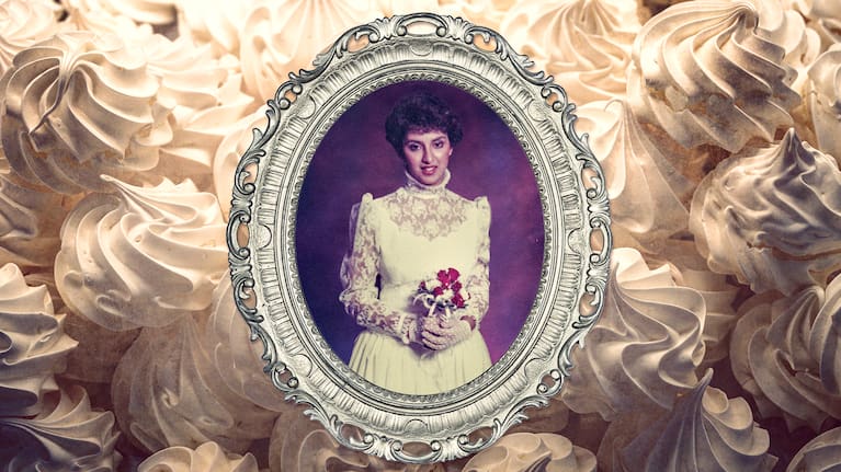 Sharon Stephenson likens her 1985 ball dress to a meringue. (Composite image: Vania Chandrawidjaja, 1News/iStock)