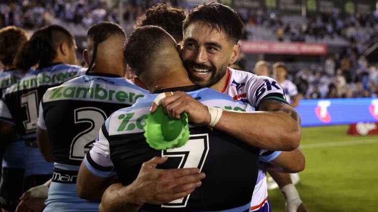 Shaun Johnson celebrates a final win for the Warriors.