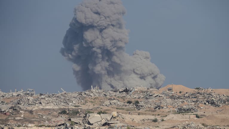 Smoke rises following an Israeli army bombardment in the Gaza Strip, as seen from southern Israel, Tuesday, September 30, 2025.
