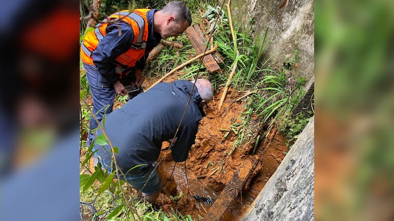 Staff on site at the mine entrance yesterday.