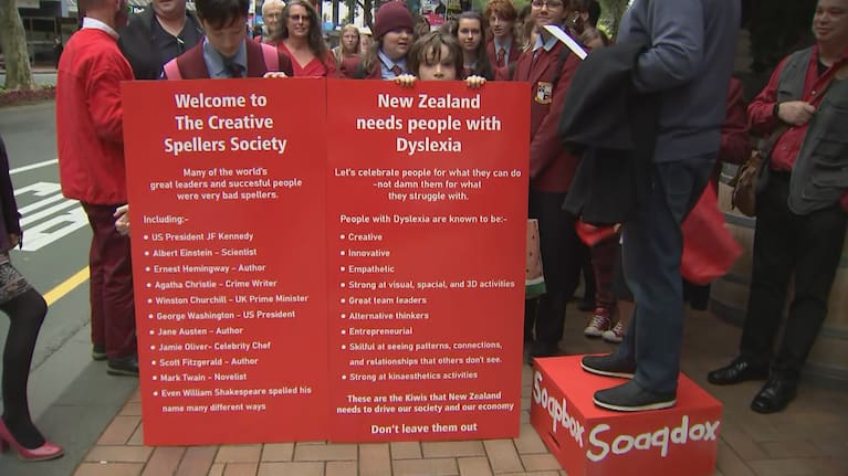 Students marching to Parliament calling for for inquiries into dyslexia and neurodiversity in New Zealand.