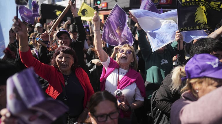 Supporters of Argentine President Javier Milei attend a campaign rally ahead of legislative provincial elections in Lomas de Zamora, Argentina.